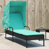 vidaXL Sun Lounger with Canopy & Table - Black Poly Rattan, Adjustable Backrest, Retractable Shade, Convenient Tea Table - Photo 2