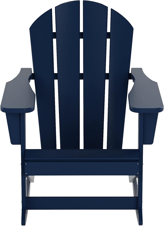 WO WESTIN OUTDOOR HDPE Laguna Outdoor Rocking Poly Adirondack Chair with Side Table 3-Piece Set, Navy Blue