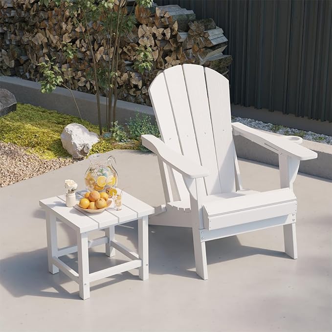 Folding Adirondack Chairs with Cup Holders, Set of 6 HDPE Plastic Outdoor Chairs, Weather Resistant, Real Wood Look - Photo 9
