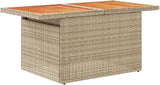 Adjustable Height Garden Table with Acacia Wood Top, Beige PE Rattan - Photo 4