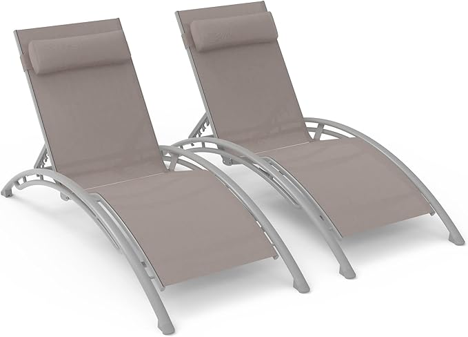 Domi Outdoor Chaise Lounge Set of 2 Patio Recliner Chairs with Adjustable Backrest and Removable Pillow for - Photo 9