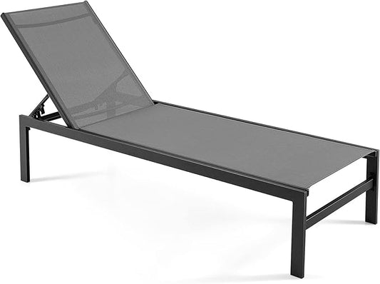 Tangkula Aluminum Lounge Chair Outdoor, Patio Adjustable Chaise Lounge with 6-Position Backrest, Aluminum Frame, Breathable Fabric, Lightweight Recliner Pool Chairs for Poolside, Backyard (1, Grey)