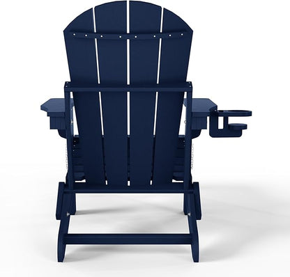 WestinTrends Malibu Folding Adjustable Adirondack Chair with Retractable Ottoman and Cup Holder, Navy Blue