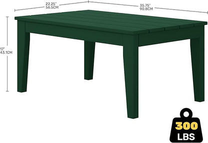Costaelm Adirondack Outdoor Coffee Table, HDPE Drink Table Weather Resistant, Patio Porch Accent Balcony Table Outdoor End Table for Pool, Seaside, Backyard, Dark Green