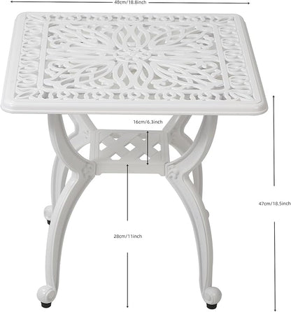 KAILI Outdoor Cast Aluminum Side Table Patio Side Table Backyard, Pool, Indoor, Easy Maintenance and Weather Resistant Coffee Table Porch Table Bistro Table (18.5square-White)