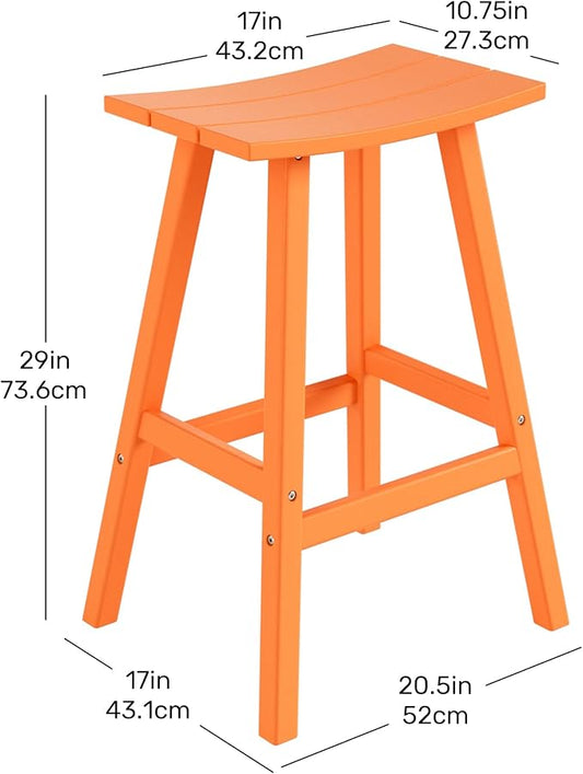 Costaelm All-Weather Bar Stools Set of 3, 29" Height Outdoor Bar Stools, Adirondack Poly Patio Bar Stool for Patio, Deck, Kitchen Counter and Garden, Orange