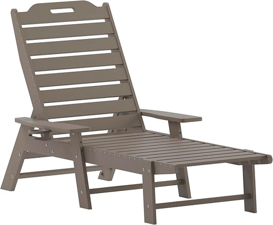 Flash Furniture Monterey Adjustable Adirondack Loungers with Cup Holders- All-Weather Indoor/Outdoor HDPE Lounge Chairs, Set of 2, Brown