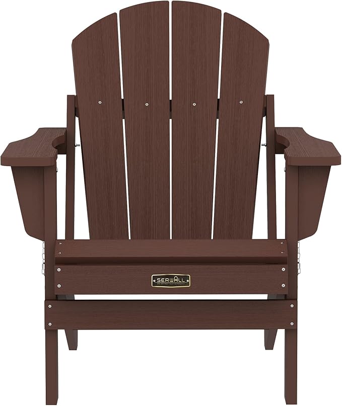 SERWALL Adirondack Chair Set of 8, Weather Resistant Patio Chair with Cup Holder for Patio Garden (Folding Coffee)