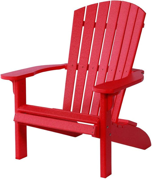 Leisure Lawns Poly Plastic Fanback Adirondack Chair, Outdoor Patio Chair - Amish Made in USA (Red)
