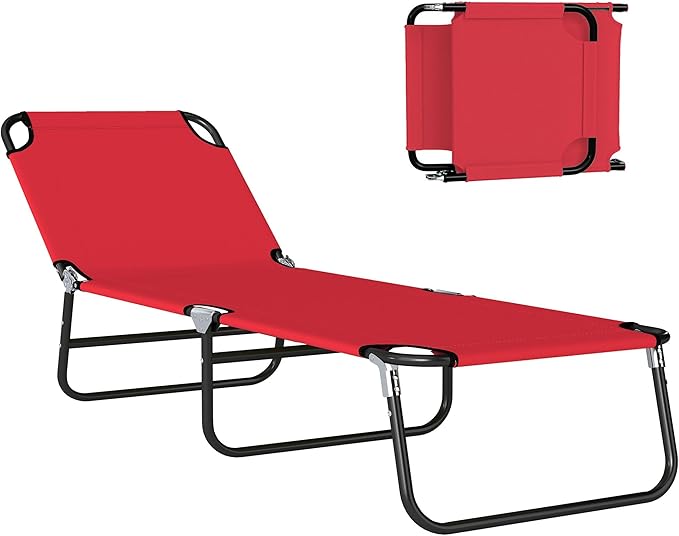 Outsunny Folding Chaise Lounge Pool Chairs, Outdoor Sun Tanning Chairs with 5-Level Reclining Back - Photo 1