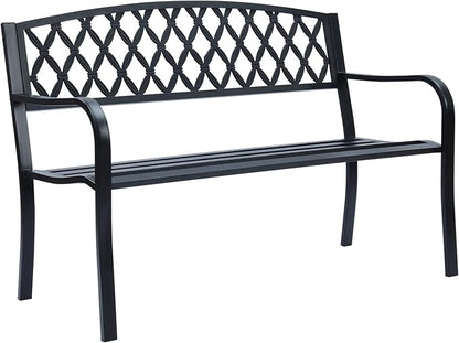Lattice Metal Park Patio Bench, Outdoor Bench in Black for Porch, Lawn, Garden, Deck by Sun-Ray