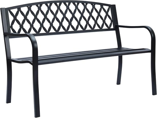 Lattice Metal Park Patio Bench, Outdoor Bench in Black for Porch, Lawn, Garden, Deck by Sun-Ray