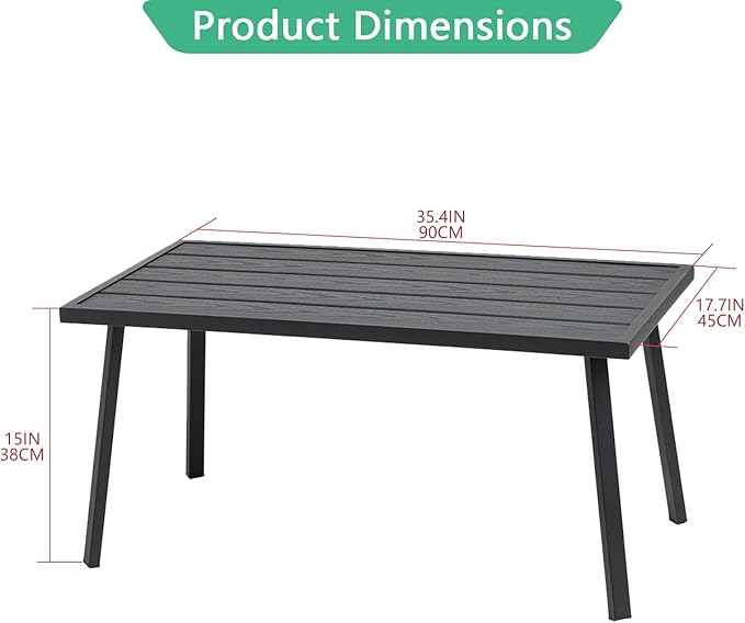 Helios&Hestia Small Rectangle Iron Outdoor Coffee Side End Table for Patio, Deck, Backyard, Garden, Poolside, Black