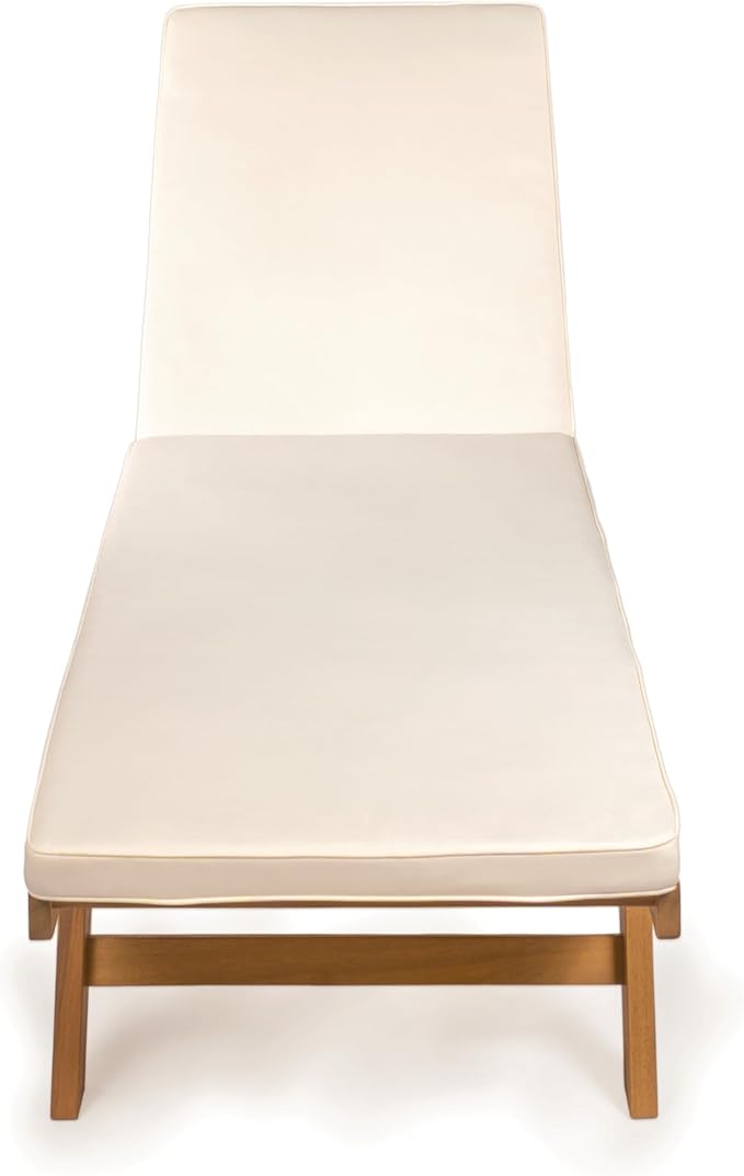 JONATHAN Y LNG1000A Mallorca 77.56"x23.62" Modern Classic Adjustable Acacia Wood Chaise Outdoor Lounge Chair with Cushion & Wheels Coastal, Bohemian, Minimalist, Traditional, White/Natural