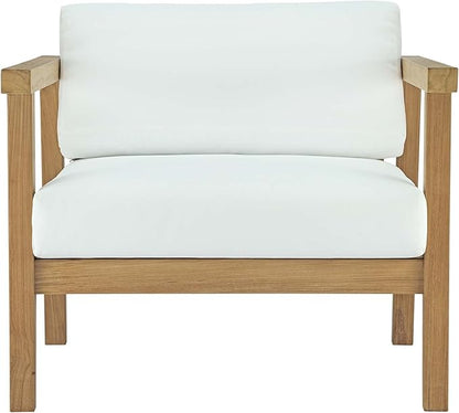 Modway Bayport Teak Wood Outdoor Patio Armchair in Natural White