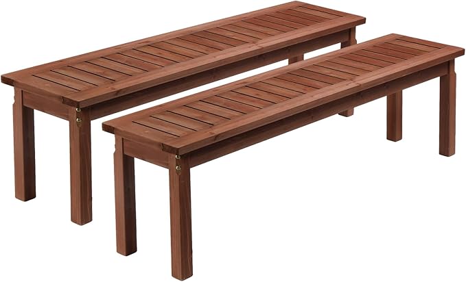 VINGLI Outdoor Wooden Bench, 45” 2-Person Backless Dining Bench, Weatherproof Outdoor Patio Bench for Porch Entryway Garden (2, Brown)