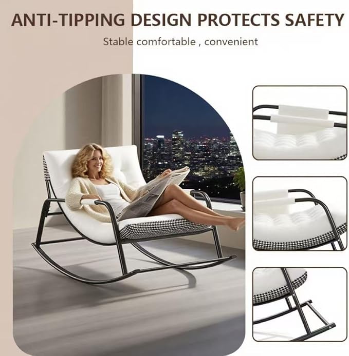 Oversized Rocking Chair with Cushion and Armrests, Lounge Rocker Recliner for Living Room, Bedroom, Patio, Porch - Photo 4