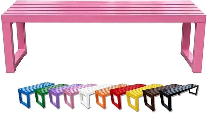 Outdoor Bench Backless Metal Garden Bench, 3.3ft 3.9ft 4.9ft 5.9ft Heavy Duty Weatherproof Patio Bench for 2-3 Person Seating, Steel Park Benches for Outside Yard Front Porch Deck(Pink,3.93ft)