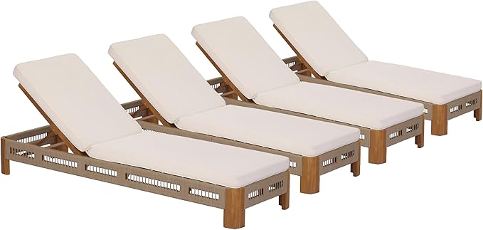 Christopher Knight Home Lamon Acacia Wood Chaise Lounge Chair Outdoor Set of 4 with Cushion - Photo 5