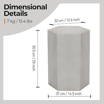 HOMPUS Concrete Side Table, Hexagon Outdoor Side Table, Modular Design Accent Table, Indoor Patio End Table, Light Grey Home Décor for Living Room, Bedroom or Backyard (14.5" L x 12.5" W x20 H)