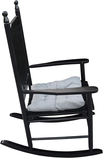 Wood Rocking Chair with High Back and Armrest for Indoor Outdoor Use, Wooden Frame Patio Porch Rocking Chair with Rocker, Front Porch Chairs for Deck Garden Lawn Balcony Backyard, Black
