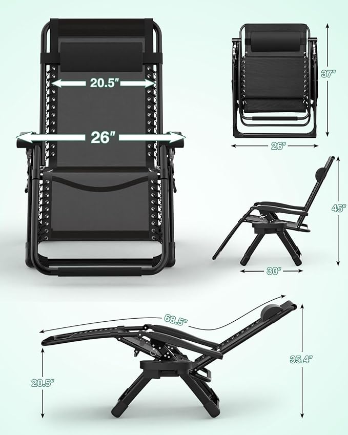 ZENPETIO Zero Gravity Chair, Reclining Camping Chair with Cup Holder and with Removable Cushion, Anti Gravity Lounge Chair for Indoor and Outdoor