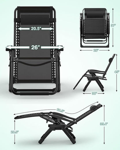 ZENPETIO Zero Gravity Chair, Reclining Camping Chair with Cup Holder and with Removable Cushion, Anti Gravity Lounge Chair for Indoor and Outdoor