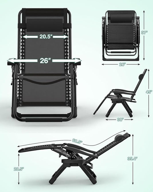 ZENPETIO Zero Gravity Chair, Reclining Camping Chair with Cup Holder and with Removable Cushion, Anti Gravity Lounge Chair for Indoor and Outdoor