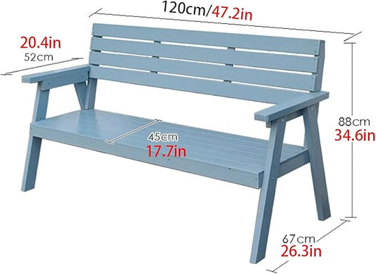 Outdoor Garden Bench, Patio Bench, Park Wooden Bench with Sturdy Backrest Armrests, for Lawn, Balcony, Yard, Bench Chair with Slatted Design(Blue)