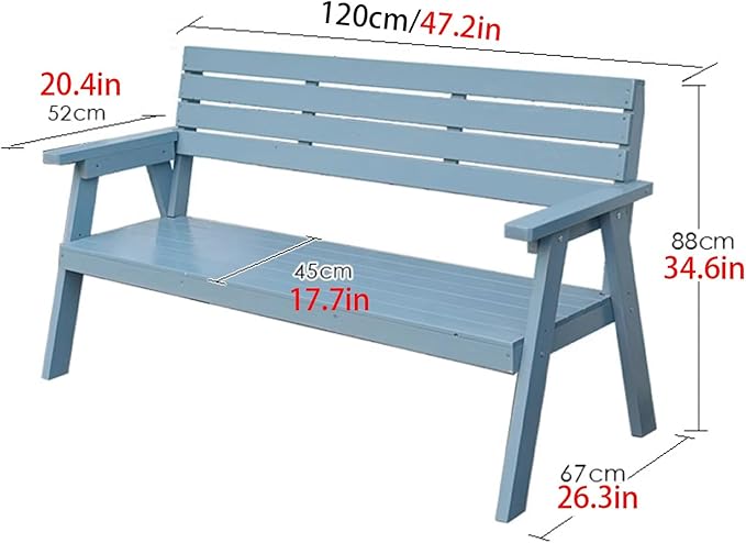 Outdoor Garden Bench, Patio Bench, Park Wooden Bench with Sturdy Backrest Armrests, for Lawn, Balcony, Yard, Bench Chair with Slatted Design(Green)