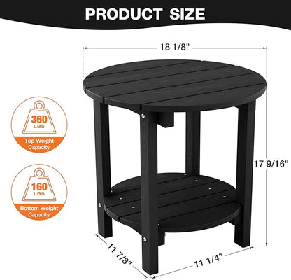YEFU Adirondack Side Table Set of 2, 18" Double Outdoor Side Table, Poly Lumber end Table, Weather Resistant for Indoor, Patio, Pool, Porch, Backyard-Black