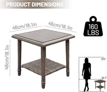 Wicker Outdoor Side Table with Storage, Small Square Patio Side Table for Porch Balcony Deck Garden Poolside(1PC)