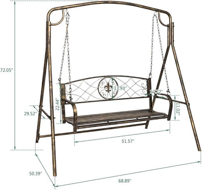 Porch Swing Hanging Bench Metal Porch Swing Outdoor Patio Furniture Iron Swing Chair Heavy Duty Steel Black Porch Swing Hanging Chair Porch Swings for Garden, Yard, Deck, Backyard(Not Included Stand)