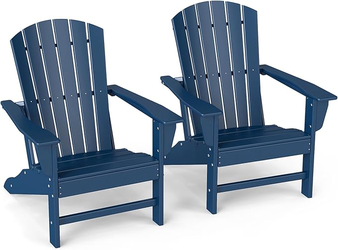 GREENVINES Adirondack Chairs Set of 2 | HDPE Plastic | Oversized Fire Pit Chair | All Weather | Blue | Poly Lumber | for Outdoor Deck Backyard Patio