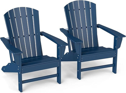 GREENVINES Adirondack Chairs Set of 2 | HDPE Plastic | Oversized Fire Pit Chair | All Weather | Blue | Poly Lumber | for Outdoor Deck Backyard Patio