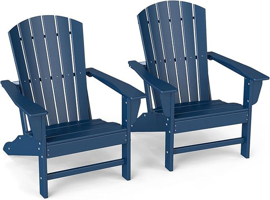 GREENVINES Adirondack Chairs Set of 2 | HDPE Plastic | Oversized Fire Pit Chair | All Weather | Blue | Poly Lumber | for Outdoor Deck Backyard Patio