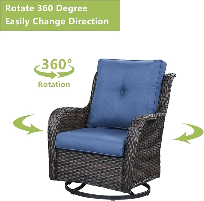 Rilyson Wicker Rocking Chair Swivel Chairs – 6 Piece Rocker Patio Furniture Set Rattan Rocking Bistro Sets with Glass - Photo 5