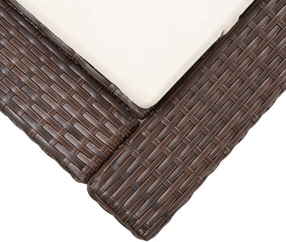 Outdoor Sunbed with Thick Cushion, Adjustable Brown Poly Rattan Chaise Lounge for Patio Poolside, Weather-Resistant PE Wicker & Steel Frame Recliner for Garden Balcony
