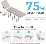 Outdoor Chaise Lounge Set of 2, 5-Position Adjustable Sun Lounge w/Pull-Out Tray - Photo 7