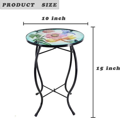 Outdoor Side Table Dragonfly Round Small Patio Accent Table Indoor End Table for Yard, Garden, Living Room, Bistro Balcony or Lawn