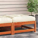 Solid Pine Wood Outdoor Patio Footstool with Removable Cushion, Wax Brown and Cream Color, 27.6 Inches - Photo 1