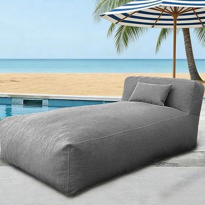 Outdoor Bean Bag Lounger Chair Poolside Lounge Without Filling Bean Bag Cover Pouf Cover Water-Resistant Patio Chaise and Pool Sun Lounger(03-Light Grey,L-165cm-empty Cover)