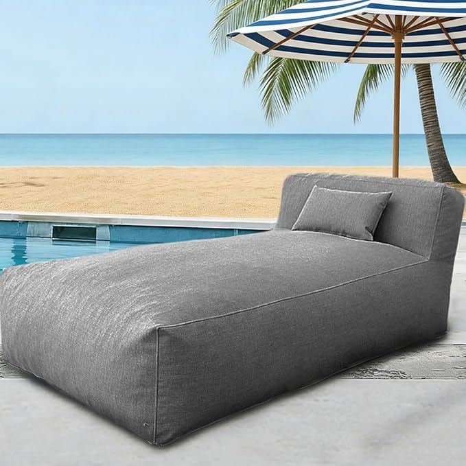 Outdoor Bean Bag Lounger Chair Poolside Lounge Without Filling Bean Bag Cover Pouf Cover Water-Resistant Patio Chaise and Pool Sun Lounger(03-Light Grey,S-125cm-empty Cover)
