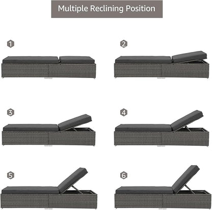 Patiorama Outdoor Patio Chaise Lounge Chair, Elegant Reclining Adjustable Pool Rattan Chaise Lounge Chair with Cushion, Grey PE Wicker, Steel Frame, for Deck, Poolside, Backyard (Dark Grey)
