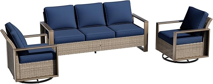 Wicker Patio 75" Sofa Set with 2 Swivel Chairs - Photo 1