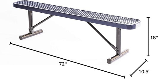 COATEDOUTDOORFURNITURE Heavy-Duty Portable Outdoor Bench Thermoplastic Coated, Expanded Metal, Commercial-Grade Seating, Made in America (Portable Without Back, 6 Ft, Dark Blue)