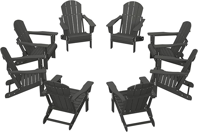 WestinTrends Malibu Malibu Outdoor Folding Poly Adirondack Chair (Set of 8), Gray