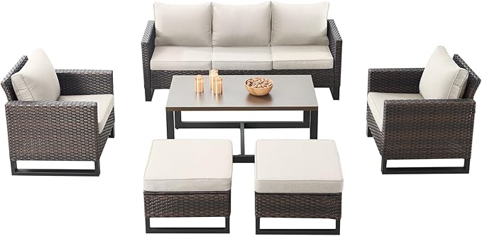 Rilyson Wicker Outdoor Patio Furniture Set - 6 Piece Patio Conversation Set with 2 Armrest Chairs, 2 Rattan Ottoman - Photo 7
