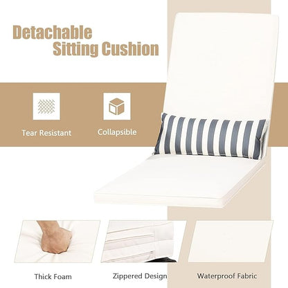 HAPPYGRILL PE Rattan Lounge Chair Set of 2, Outdoor Recliner Patio Chaise Lounger with Extra Waist Pillow, Reclining Chair with 6 Adjustable Gears for Outdoor Beach Pool Backyard