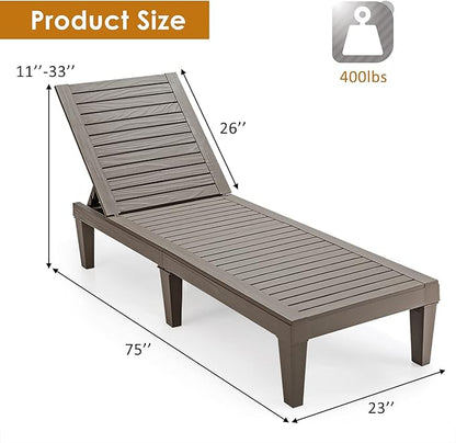 Tangkula Outdoor Chaise Lounge Chair, Lightweight Patio Lounge Recliner Chair with Adjustable Backrest, 5 Reclining Positions Chaise Lounger for Patio, Beach, Balcony, Poolside, Backyard (2, Coffee)